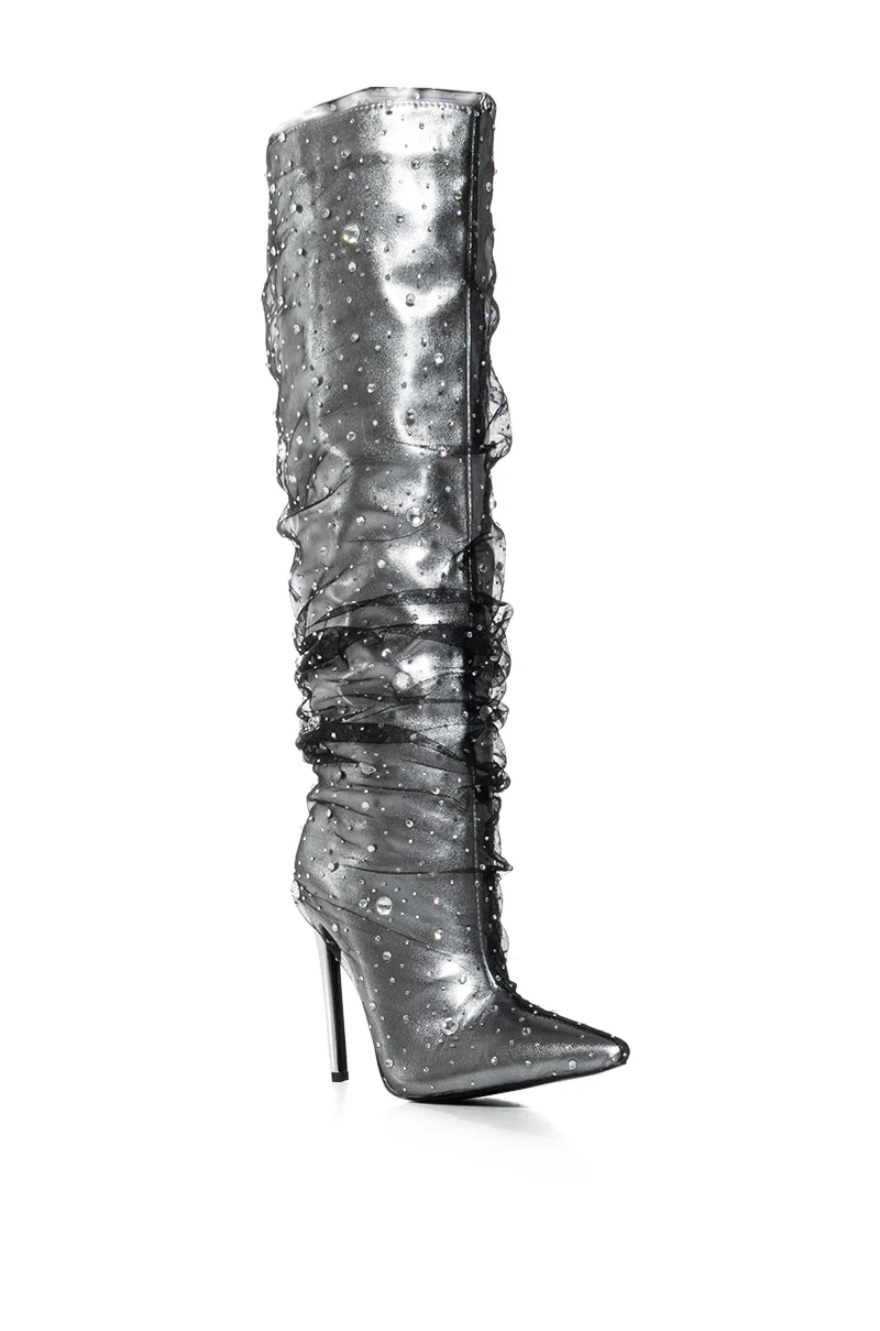 AZALEA WANG DULCIE SILVER EMBELLISHED BOOT - Image 6