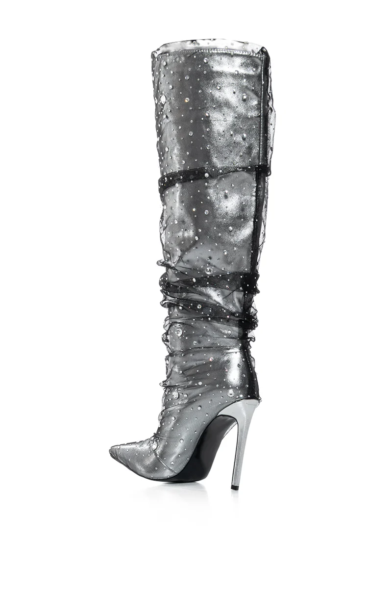 AZALEA WANG DULCIE SILVER EMBELLISHED BOOT - Image 7
