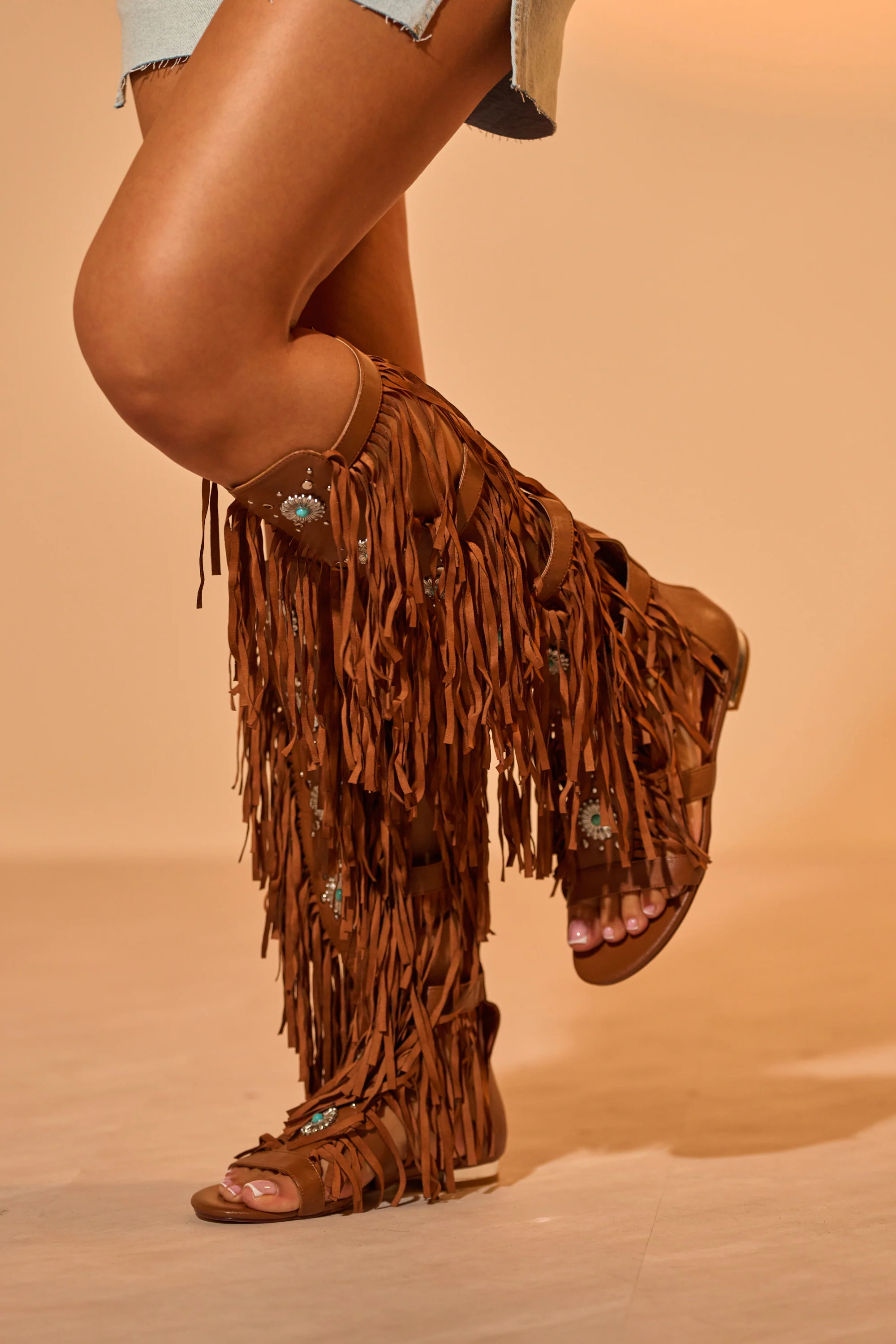 AZALEA WANG DUSTINE BROWN GLADIATOR EMBELLISHED SANDAL - Image 2