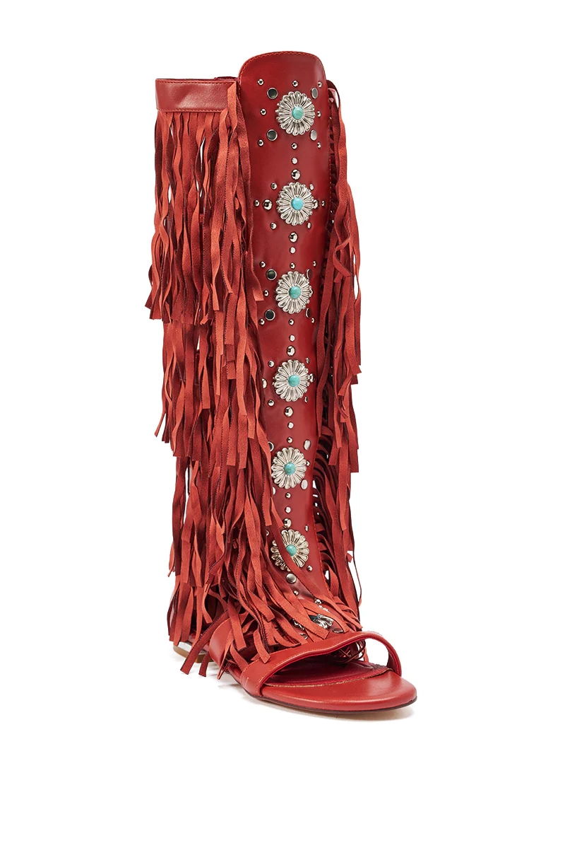 AZALEA WANG DUSTINE RED MULTI GLADIATOR EMBELLISHED SANDAL - Image 4