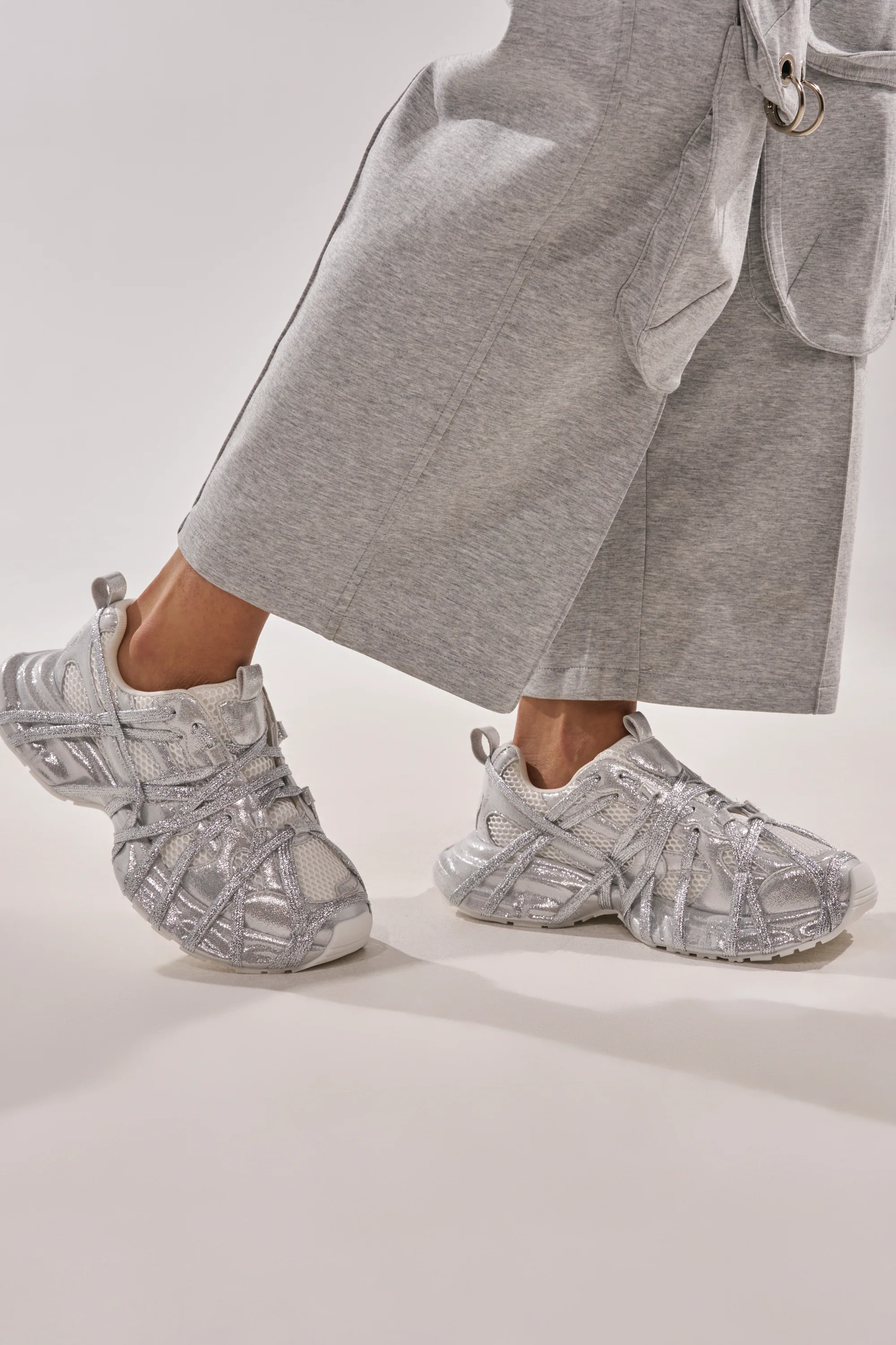 AZALEA WANG EADY SILVER EMBELLISHED BLOCK SNEAKER - Image 3