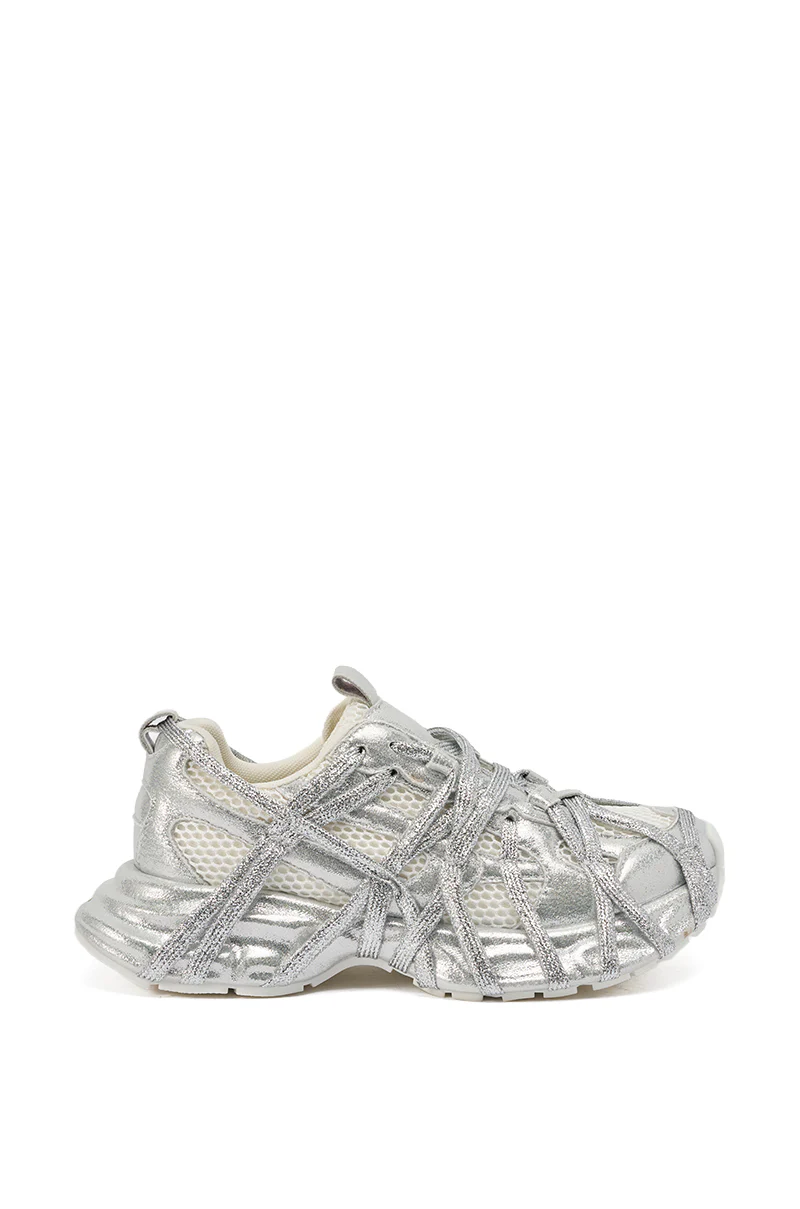 AZALEA WANG EADY SILVER EMBELLISHED BLOCK SNEAKER - Image 4