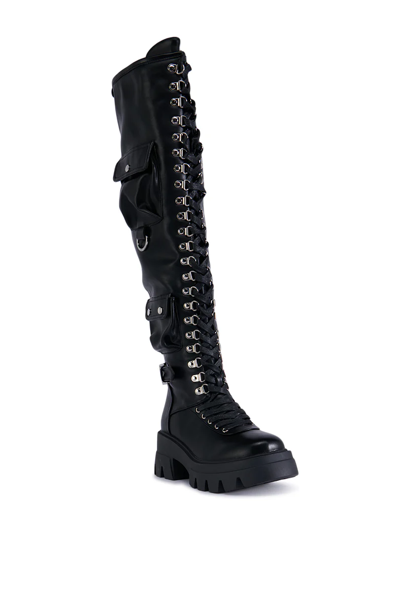 AZALEA WANG EDSEL BLACK OVER THE KNEE LACE UP BOOT - Image 3