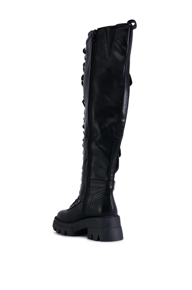 AZALEA WANG EDSEL BLACK OVER THE KNEE LACE UP BOOT - Image 4
