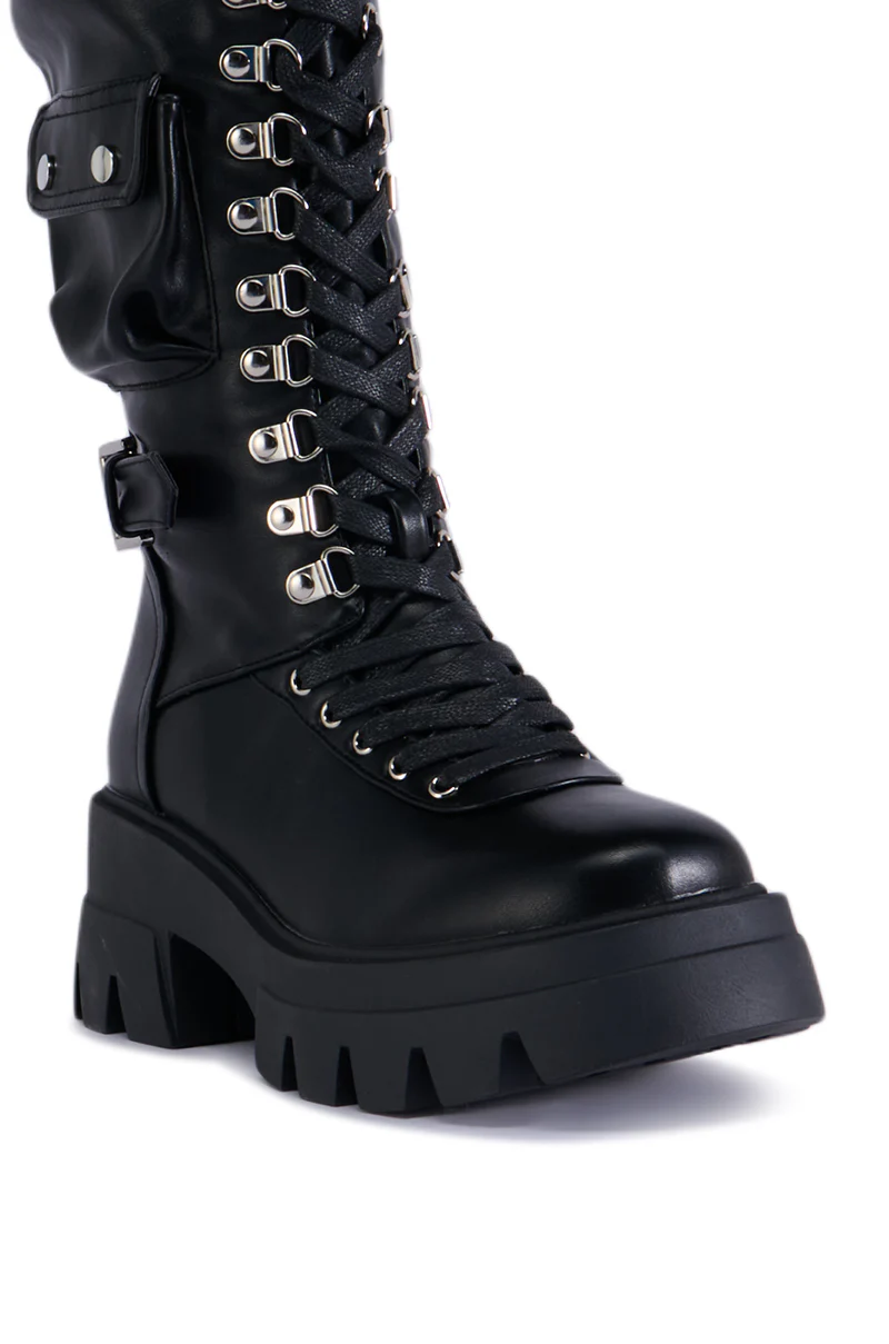 AZALEA WANG EDSEL BLACK OVER THE KNEE LACE UP BOOT - Image 5
