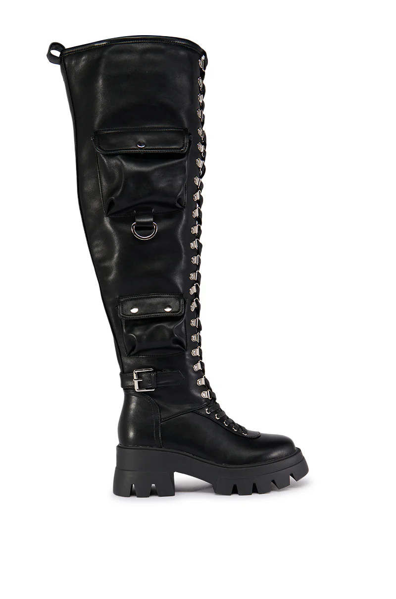 AZALEA WANG EDSEL BLACK OVER THE KNEE LACE UP BOOT - Image 6