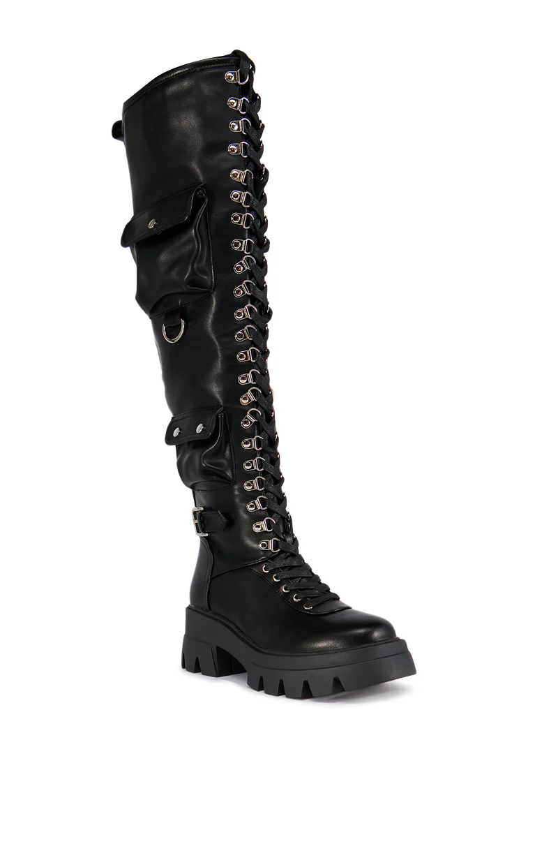 AZALEA WANG EDSEL BLACK OVER THE KNEE LACE UP BOOT - Image 7