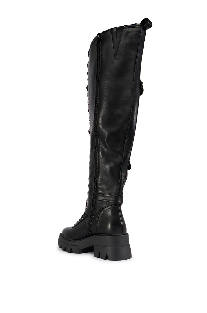 AZALEA WANG EDSEL BLACK OVER THE KNEE LACE UP BOOT - Image 8