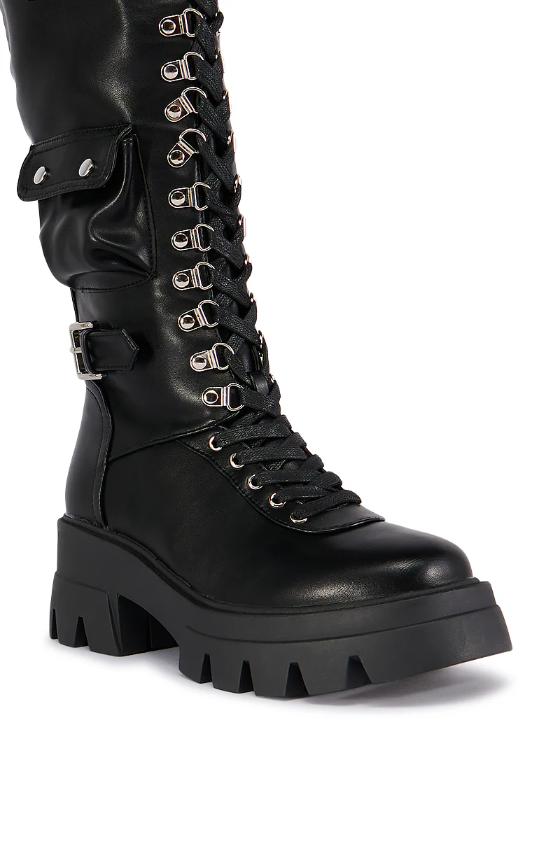 AZALEA WANG EDSEL BLACK OVER THE KNEE LACE UP BOOT - Image 9