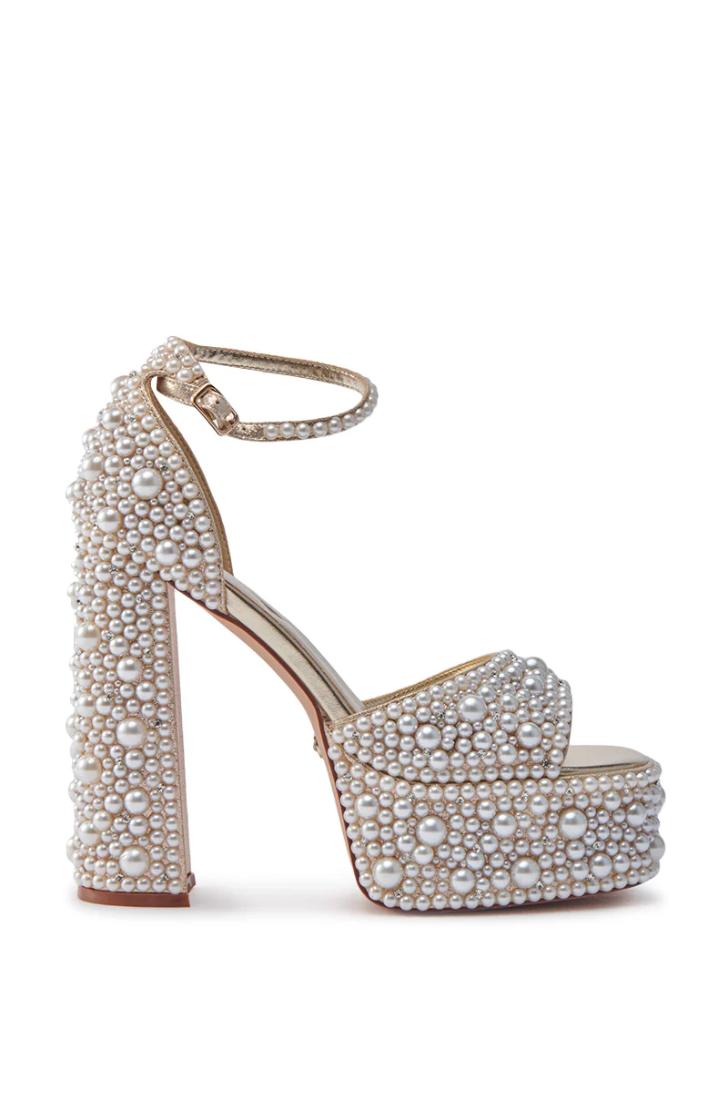 AZALEA WANG ELENAOR GOLD PEARL CHUNKY SANDAL - Image 4