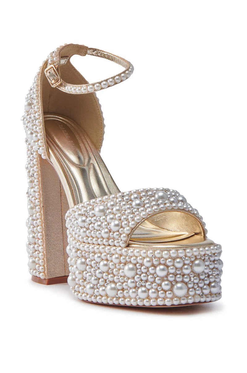 AZALEA WANG ELENAOR GOLD PEARL CHUNKY SANDAL - Image 5