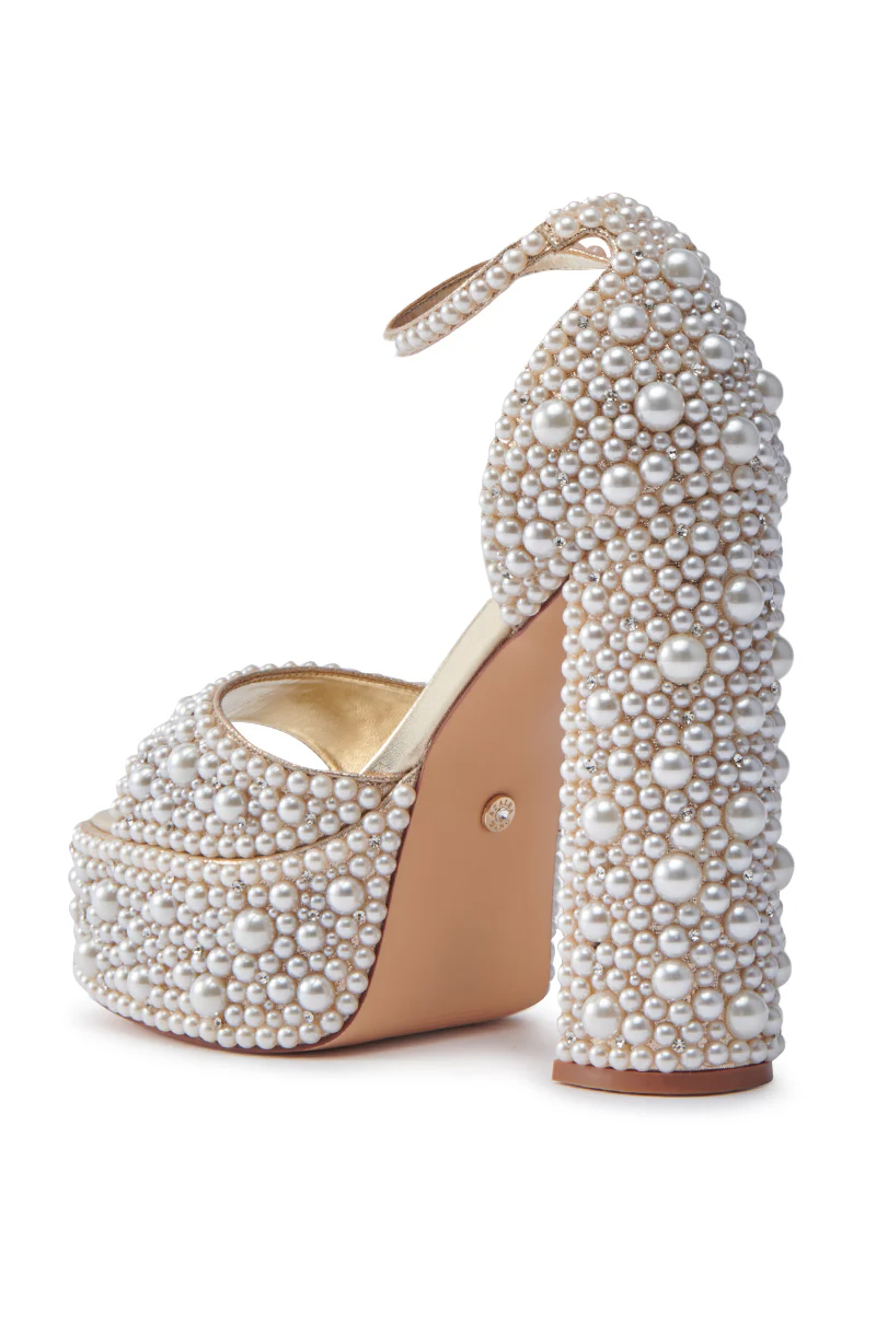 AZALEA WANG ELENAOR GOLD PEARL CHUNKY SANDAL - Image 6