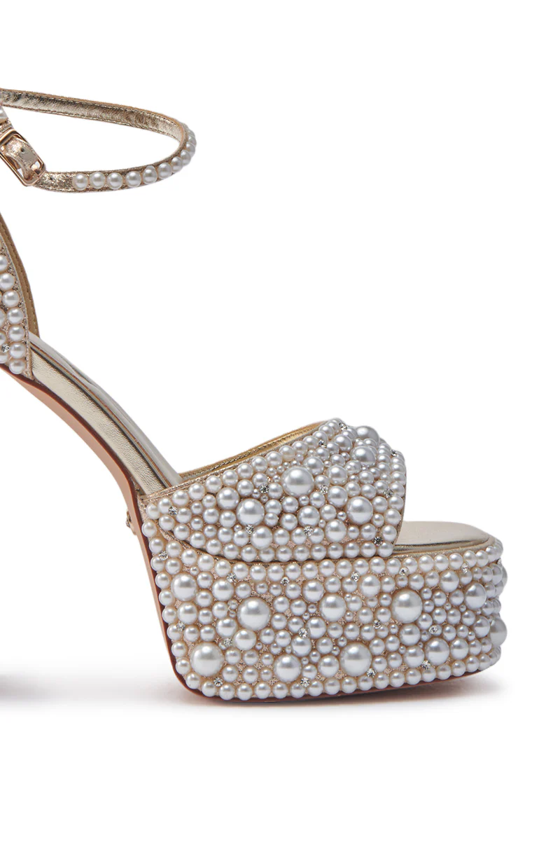 AZALEA WANG ELENAOR GOLD PEARL CHUNKY SANDAL - Image 7