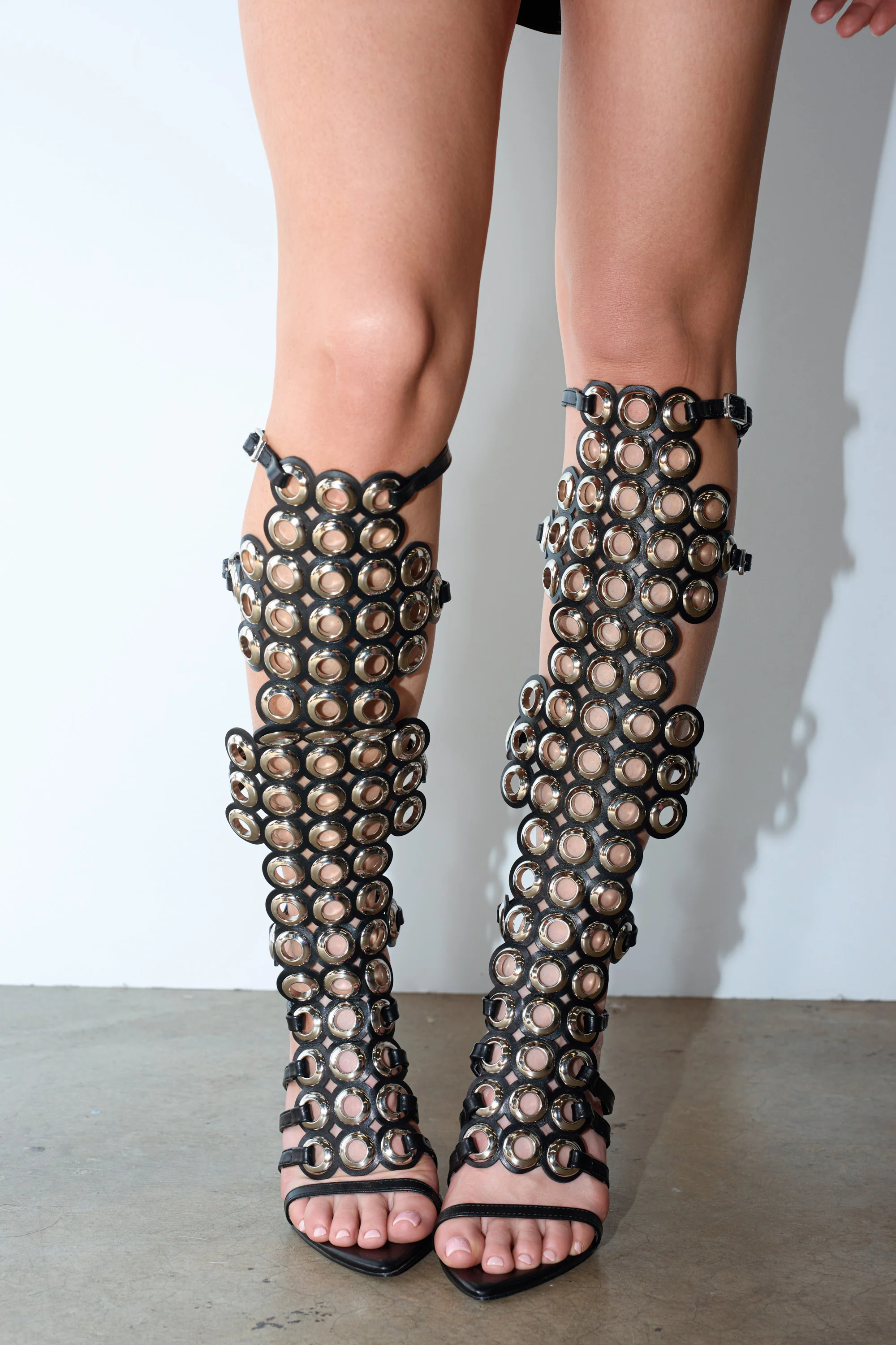 AZALEA WANG ELLINOR BLACK GROMMET DETAIL GLADIATOR SANDAL - Image 2