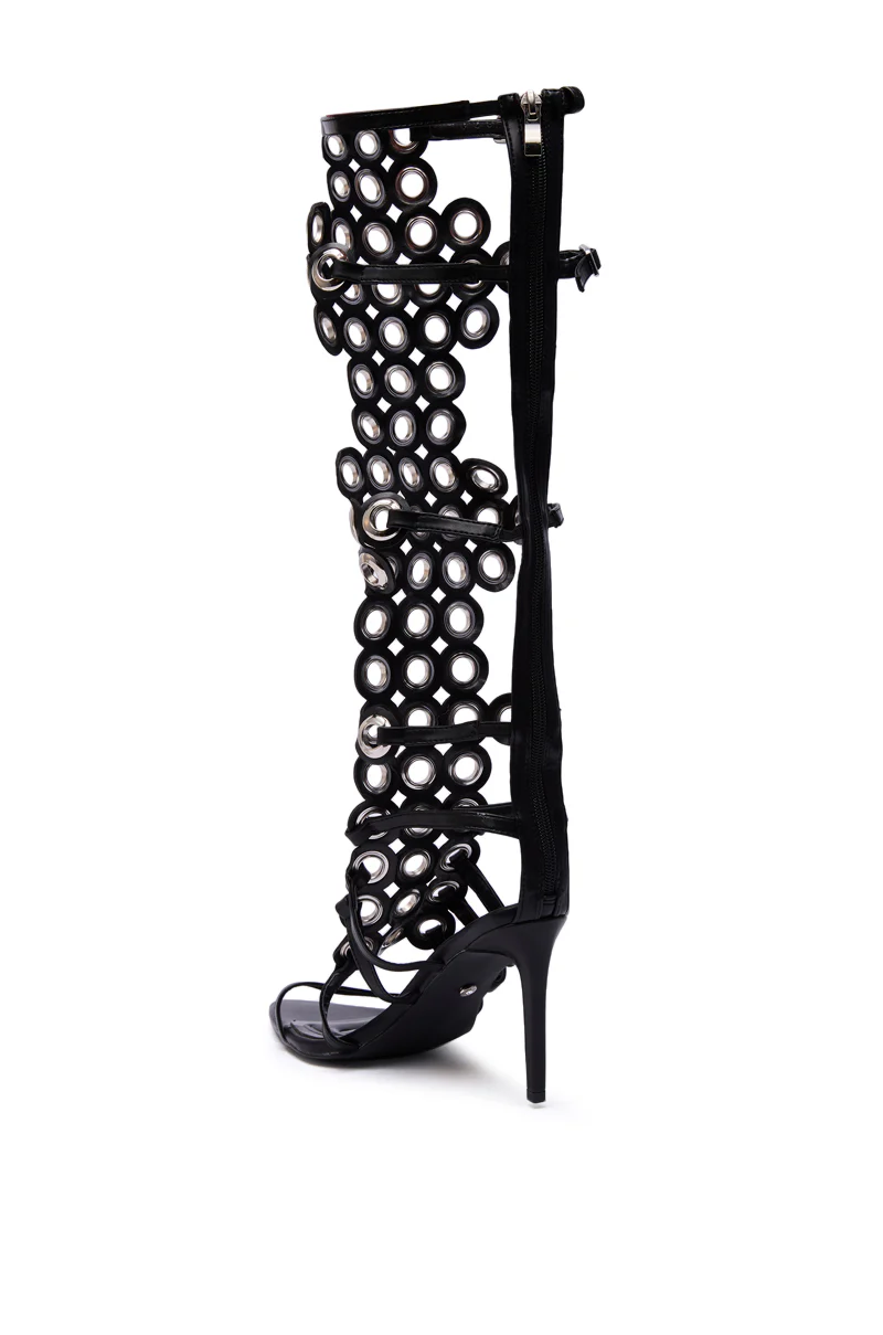 AZALEA WANG ELLINOR BLACK GROMMET DETAIL GLADIATOR SANDAL - Image 6