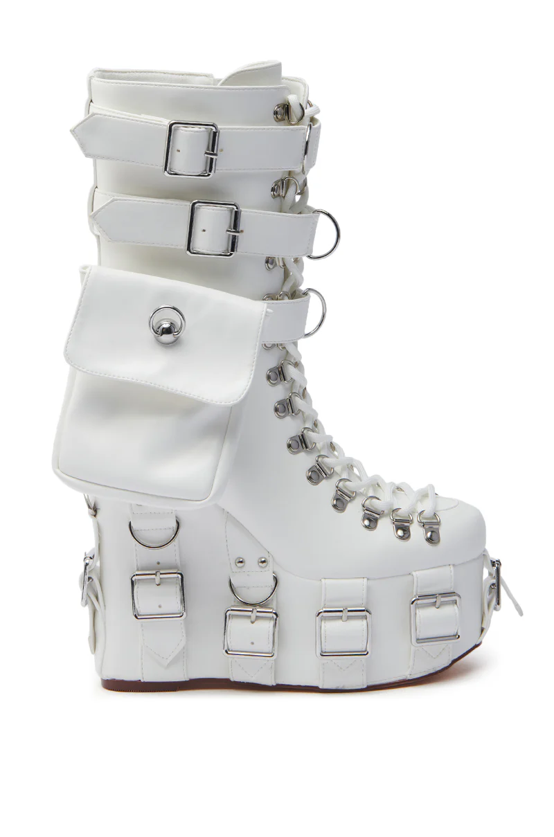 AZALEA WANG ELOWYN WHITE EDGY WEDGE BOOT - Image 4