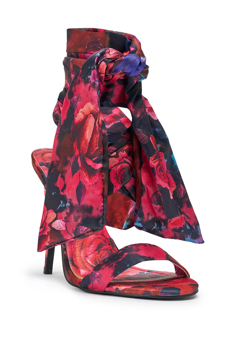 AZALEA WANG ELZON RED SATIN STILETTO FLORAL PRINT SANDAL - Image 7