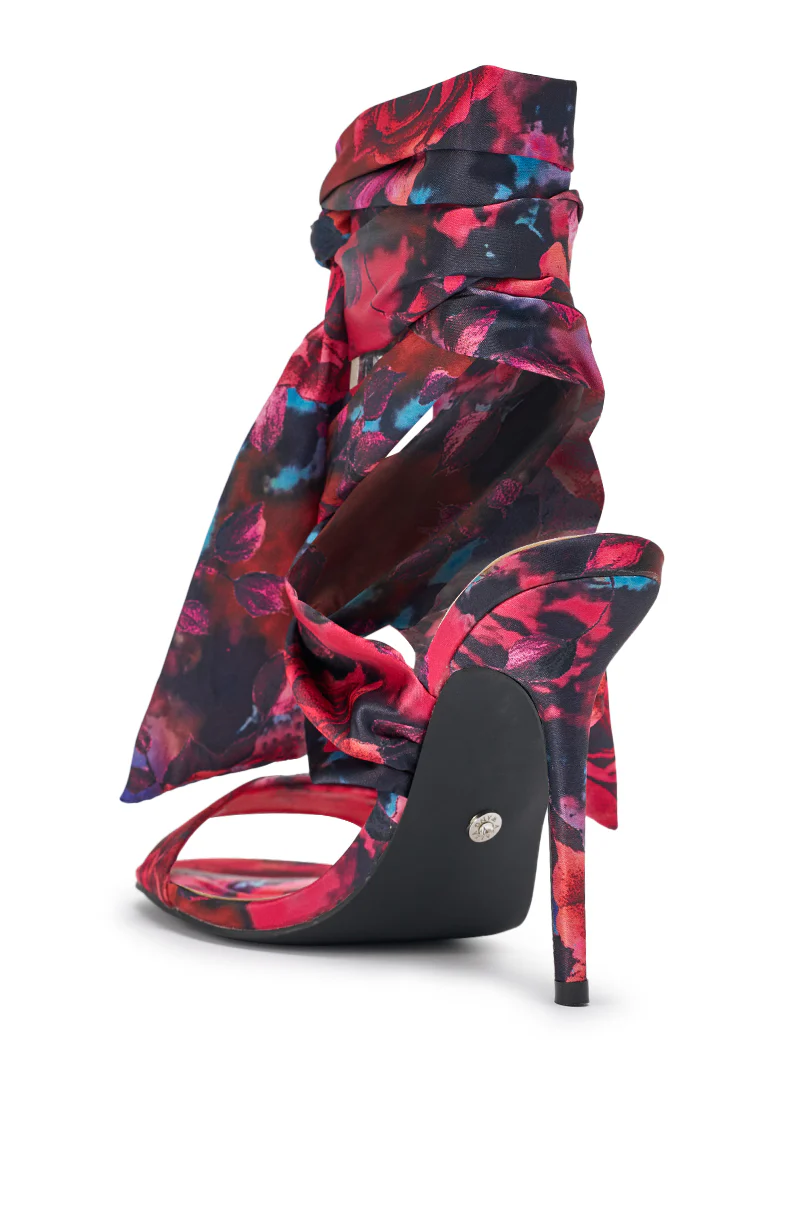 AZALEA WANG ELZON RED SATIN STILETTO FLORAL PRINT SANDAL - Image 8
