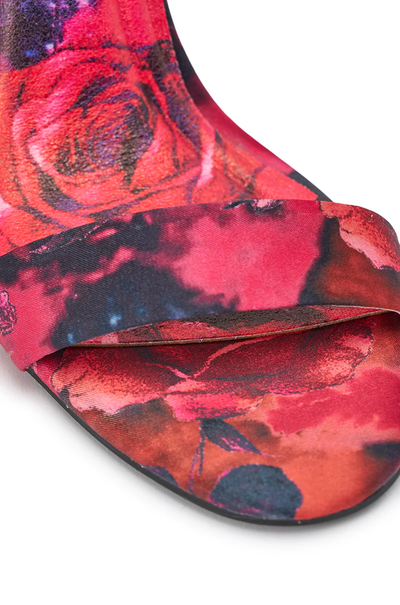AZALEA WANG ELZON RED SATIN STILETTO FLORAL PRINT SANDAL - Image 9