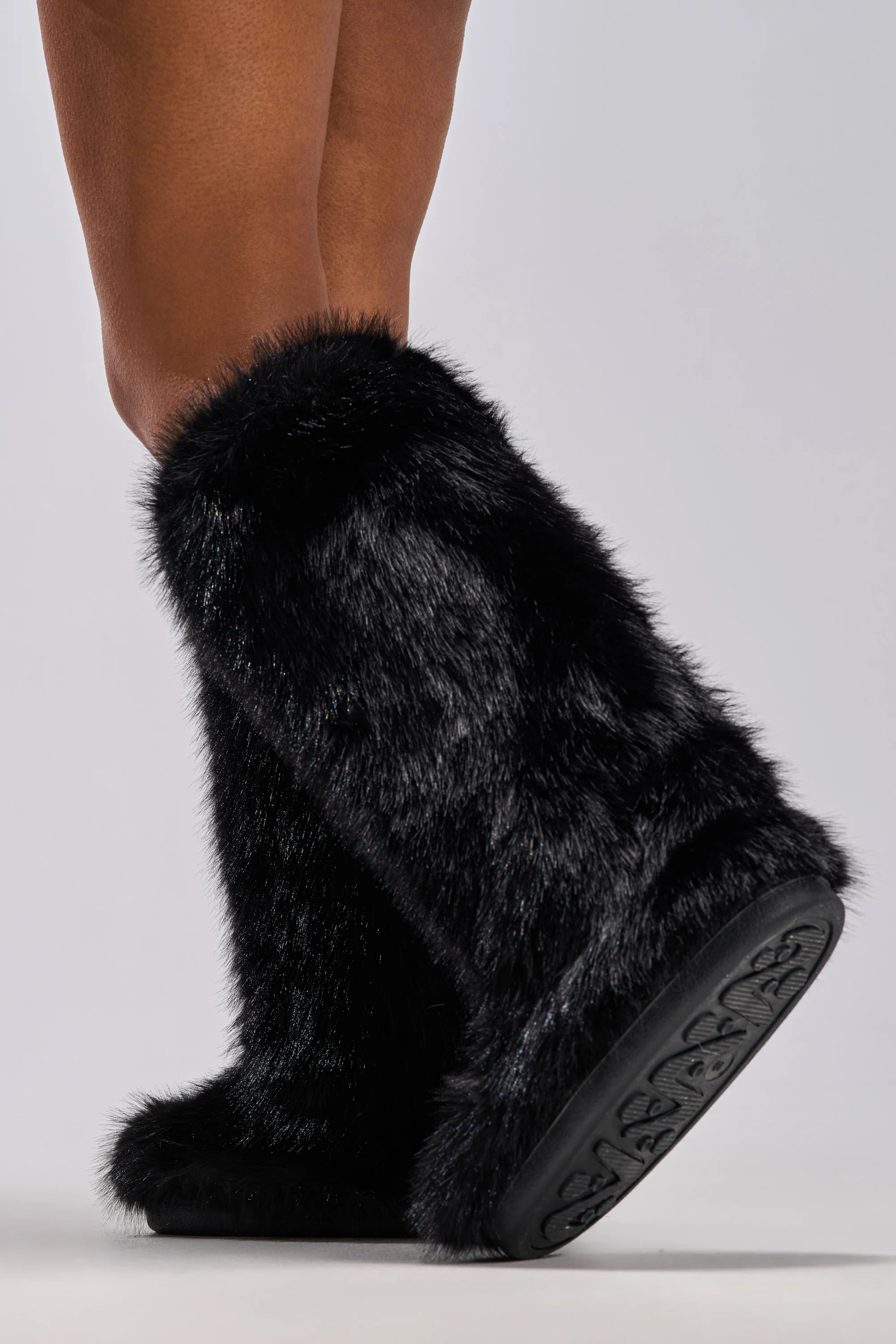 AZALEA WANG EMIR BLACK FLAT FUR KNEE HIGH BOOT - Image 2