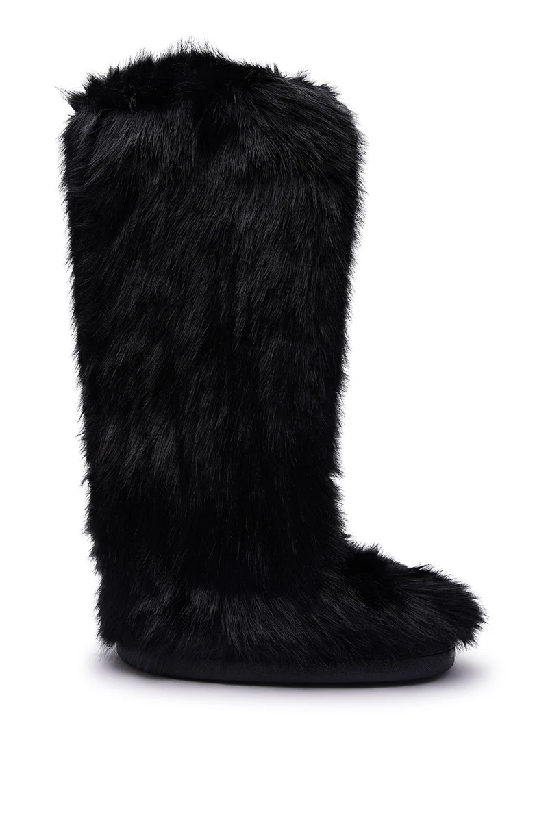 AZALEA WANG EMIR BLACK FLAT FUR KNEE HIGH BOOT - Image 6