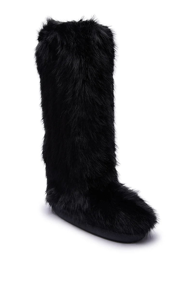 AZALEA WANG EMIR BLACK FLAT FUR KNEE HIGH BOOT - Image 7