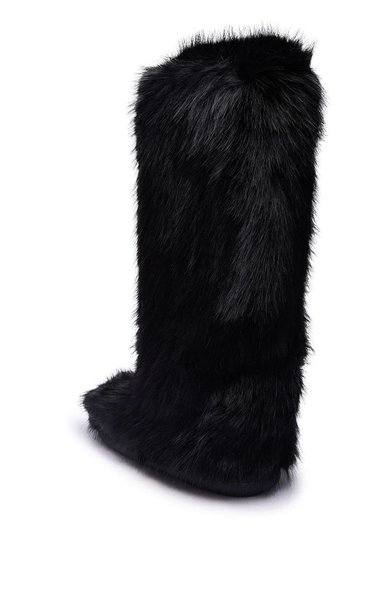 AZALEA WANG EMIR BLACK FLAT FUR KNEE HIGH BOOT - Image 8