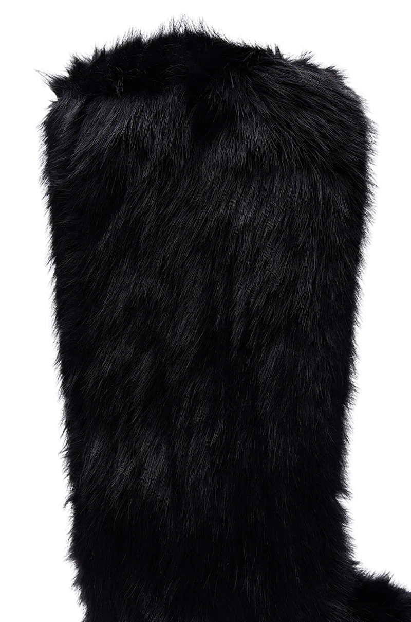 AZALEA WANG EMIR BLACK FLAT FUR KNEE HIGH BOOT - Image 9