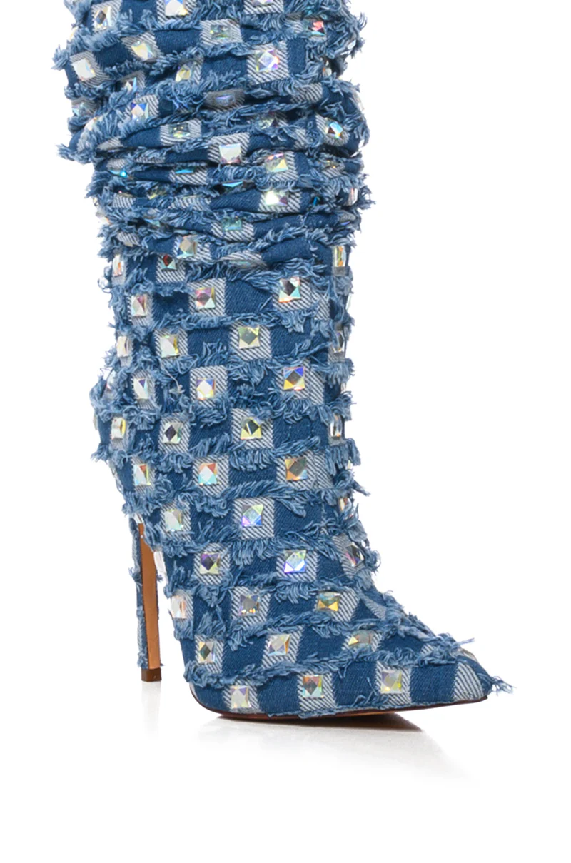 AZALEA WANG EVE DENIM KNEE HIGH EMBELLISHED BOOT - Image 10