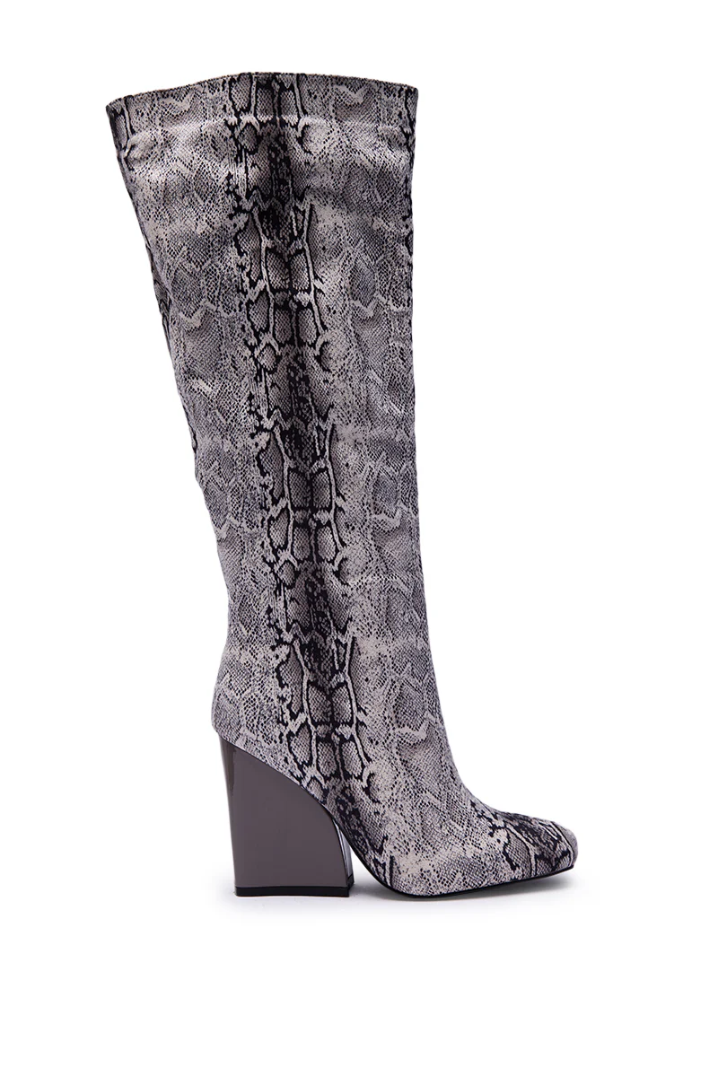 AZALEA WANG EVERGREEN GREY SNAKE PRINT CHUNKY HEEL BOOT - Image 3