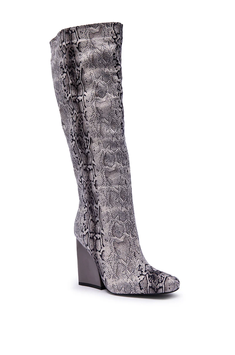 AZALEA WANG EVERGREEN GREY SNAKE PRINT CHUNKY HEEL BOOT - Image 4