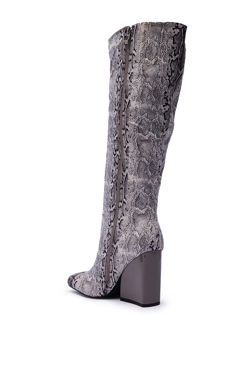 AZALEA WANG EVERGREEN GREY SNAKE PRINT CHUNKY HEEL BOOT - Image 5