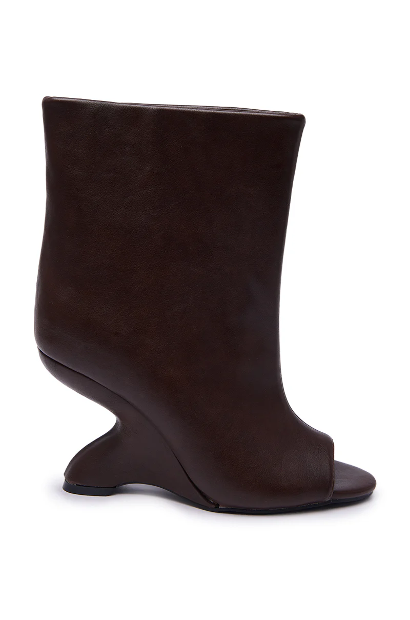 AZALEA WANG FAOI BROWN INVERTED WEDGE OPEN-TOE BOOTIE - Image 4
