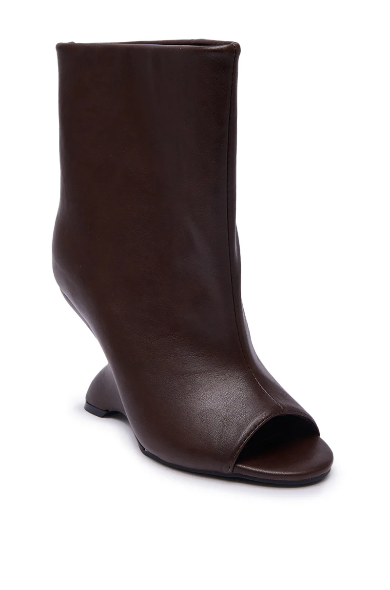 AZALEA WANG FAOI BROWN INVERTED WEDGE OPEN-TOE BOOTIE - Image 5