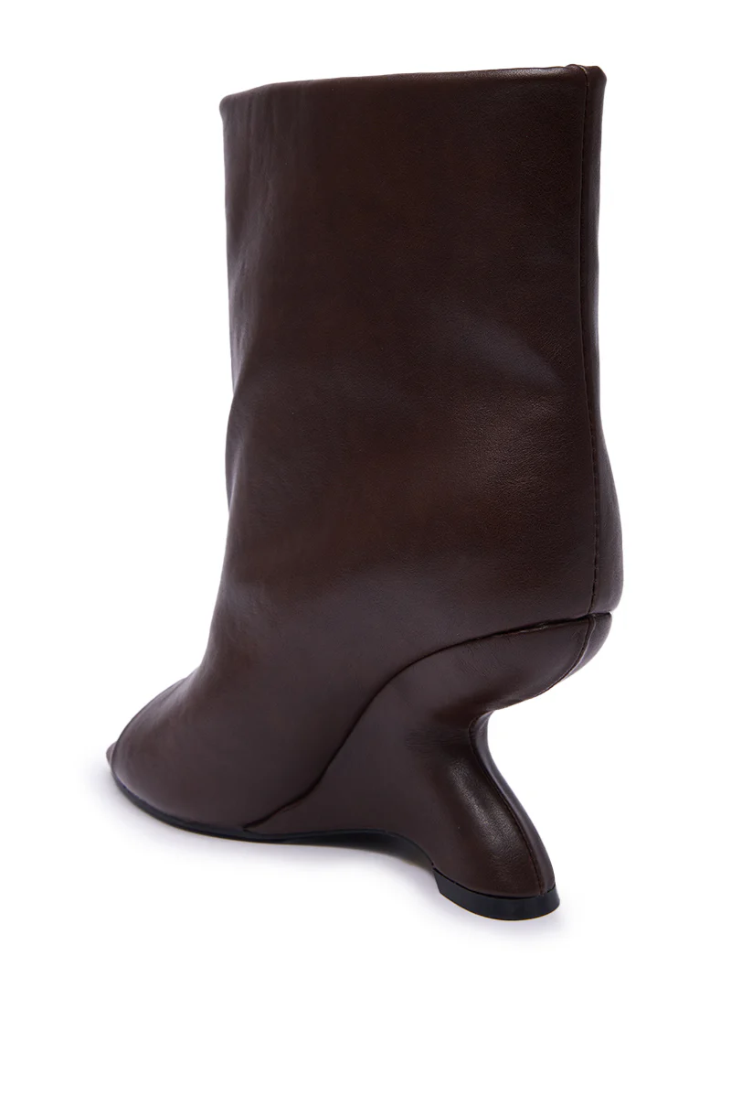 AZALEA WANG FAOI BROWN INVERTED WEDGE OPEN-TOE BOOTIE - Image 6