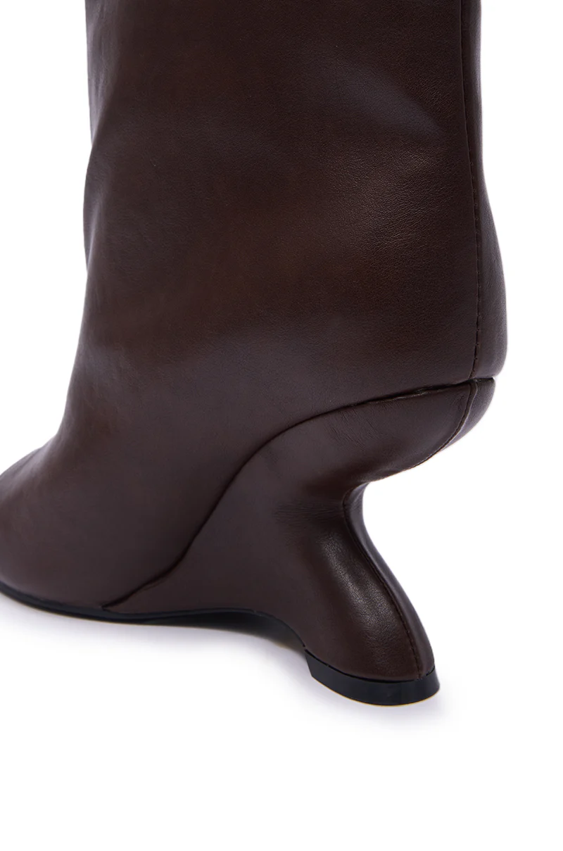 AZALEA WANG FAOI BROWN INVERTED WEDGE OPEN-TOE BOOTIE - Image 7