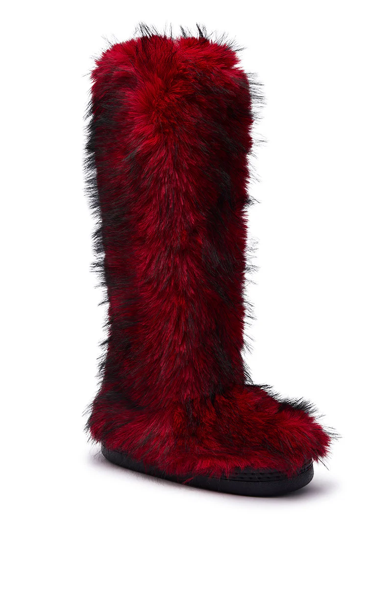 AZALEA WANG FARAMUN RED MULTI FLAT FUR KNEE HIGH BOOT - Image 4