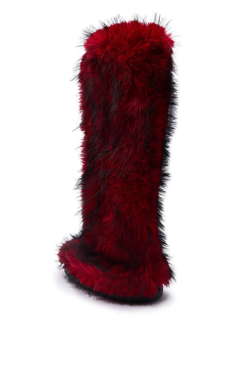 AZALEA WANG FARAMUN RED MULTI FLAT FUR KNEE HIGH BOOT - Image 5