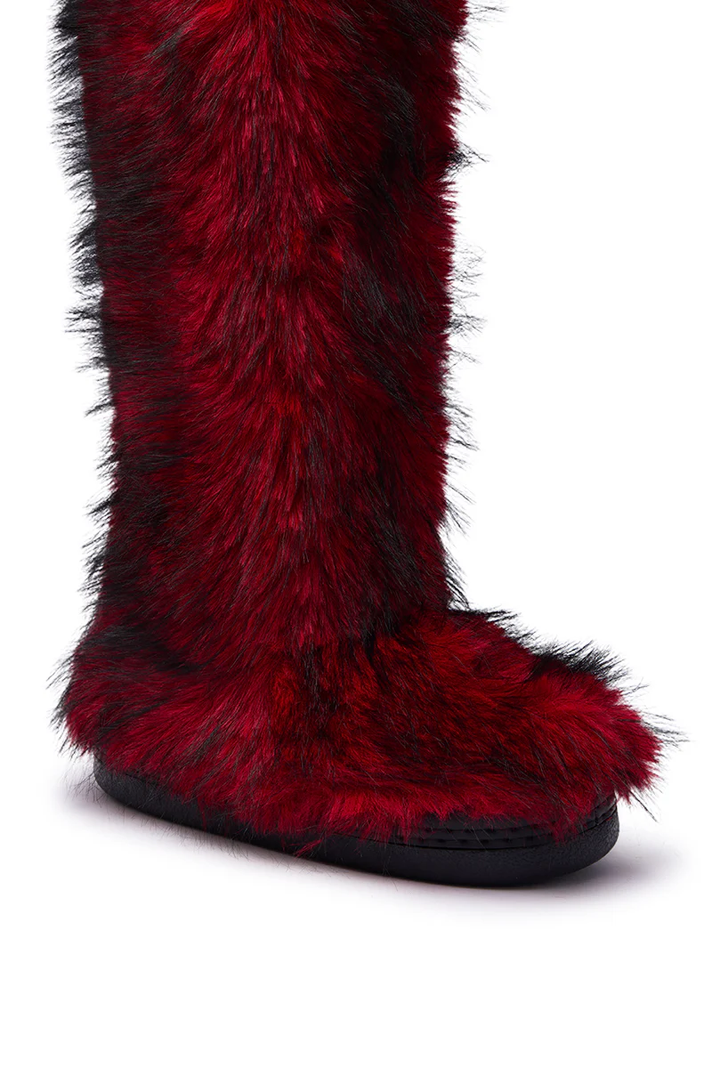 AZALEA WANG FARAMUN RED MULTI FLAT FUR KNEE HIGH BOOT - Image 6