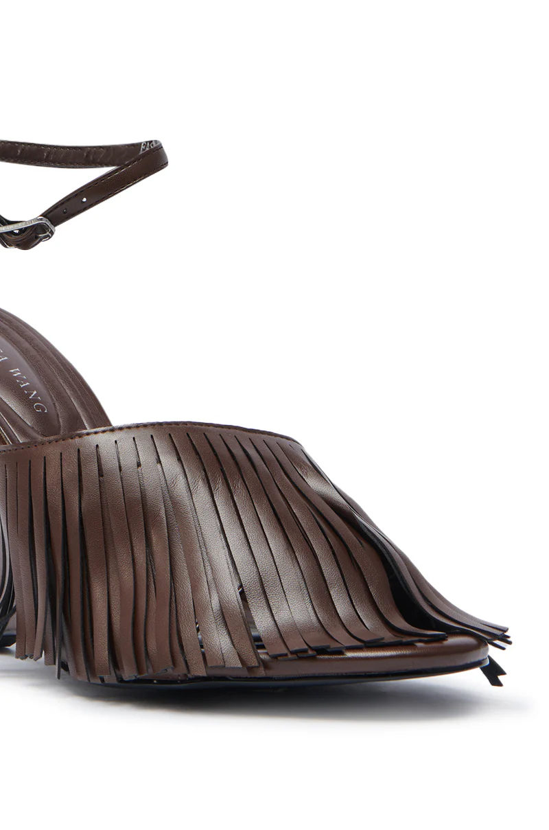 AZALEA WANG FASCIA CHOCOLATE WEDGE FRINGE SANDAL - Image 6