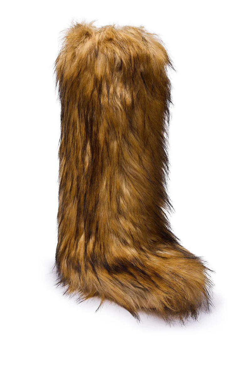 AZALEA WANG FAYES BROWN MULTI FURRY KNEE HIGH FLAT BOOT - Image 5
