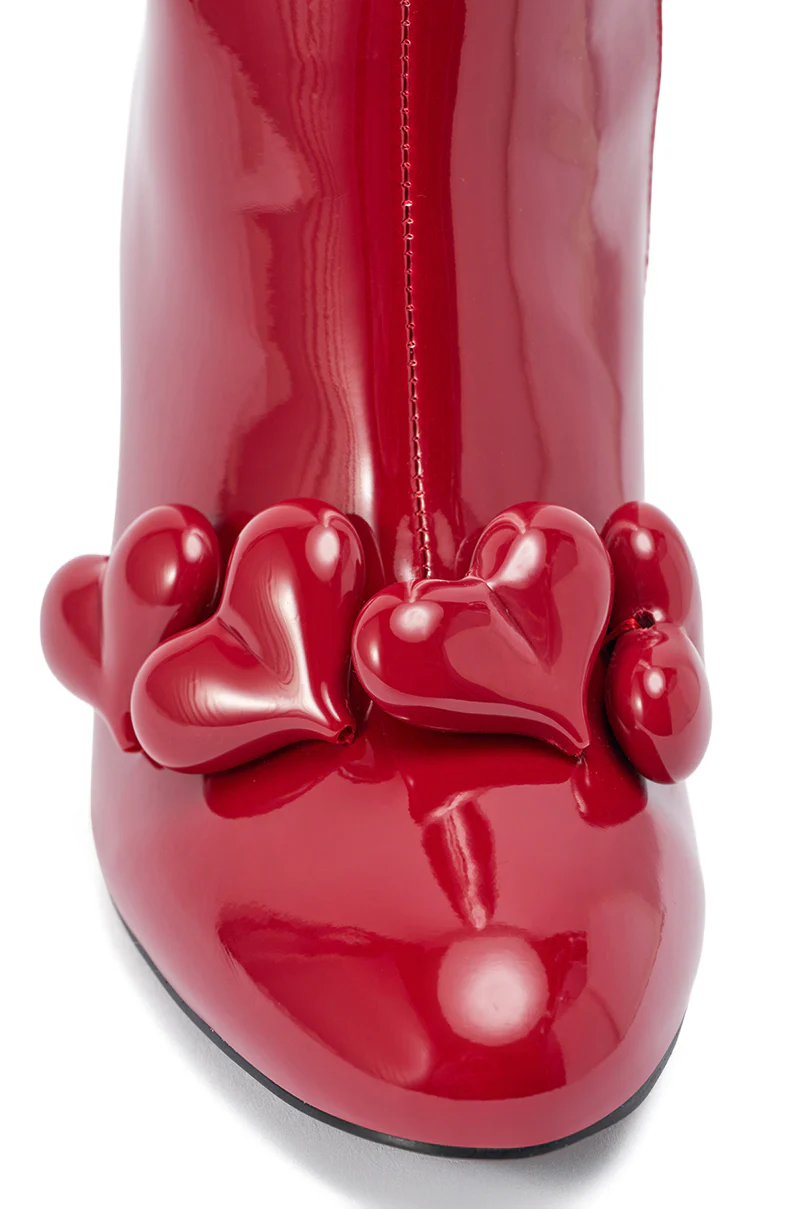 AZALEA WANG FEDELE RED PATENT HEART EMBELLISHED BOOTIE - Image 10