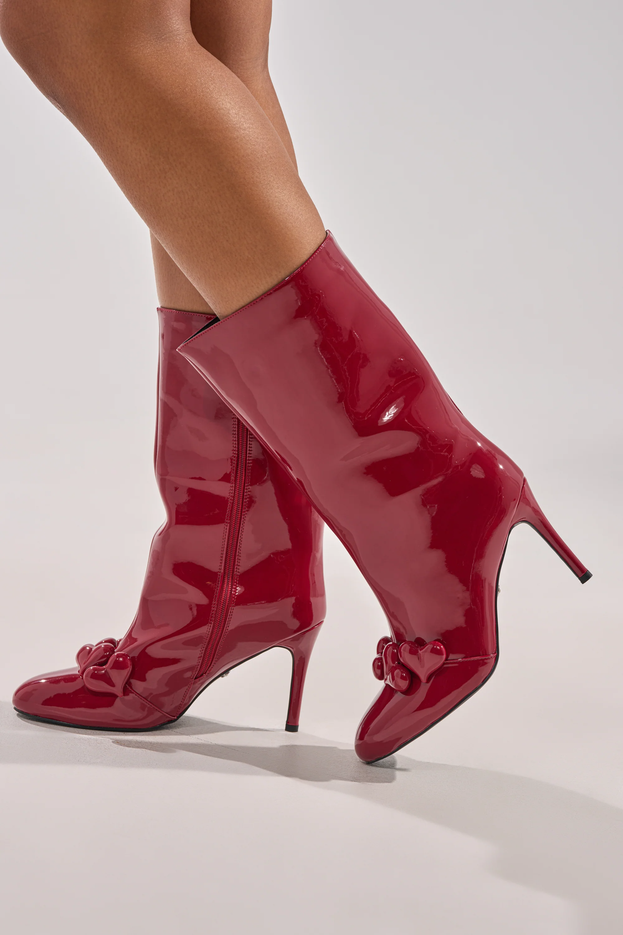 AZALEA WANG FEDELE RED PATENT HEART EMBELLISHED BOOTIE - Image 6