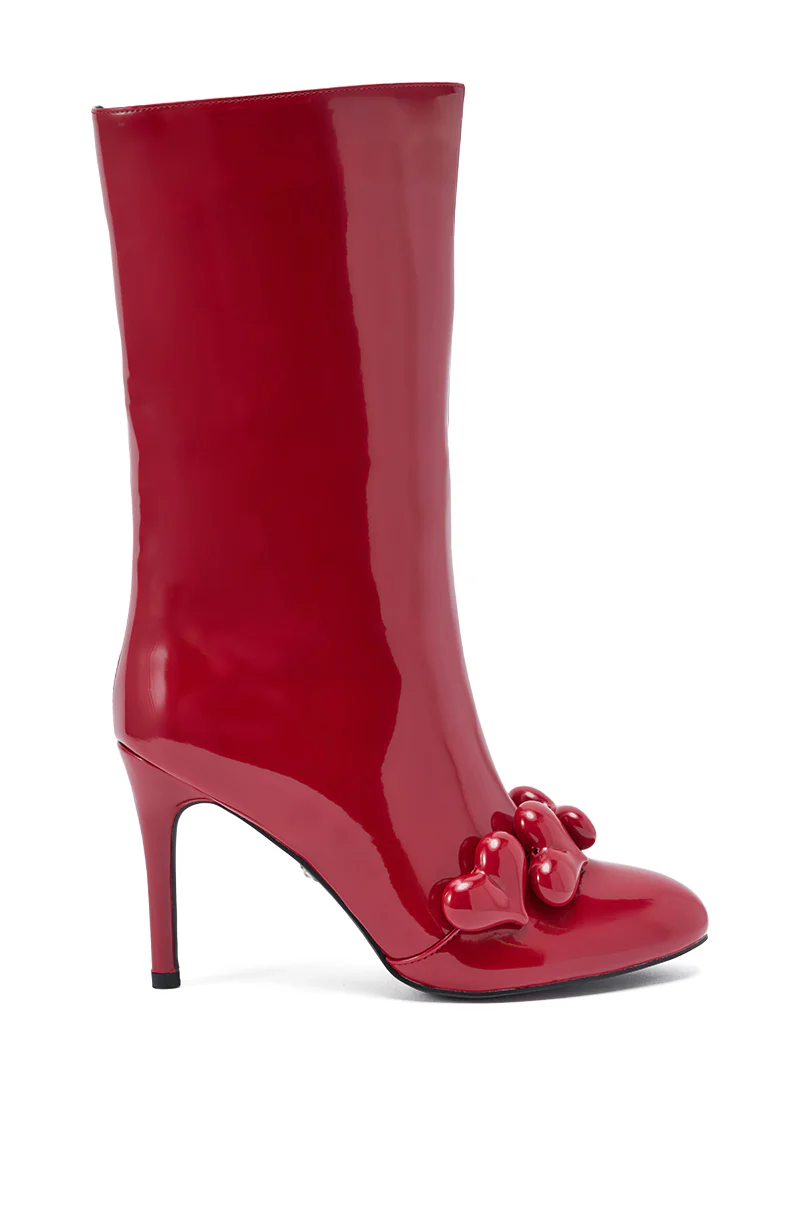 AZALEA WANG FEDELE RED PATENT HEART EMBELLISHED BOOTIE - Image 7