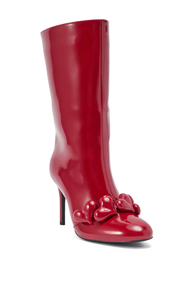 AZALEA WANG FEDELE RED PATENT HEART EMBELLISHED BOOTIE - Image 8