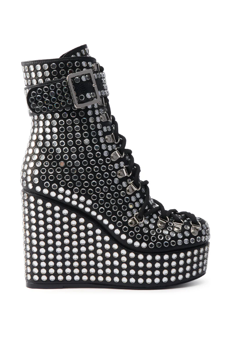 AZALEA WANG FERDY BLACK PLATFORM EMBELLISHED BOOTIE - Image 3