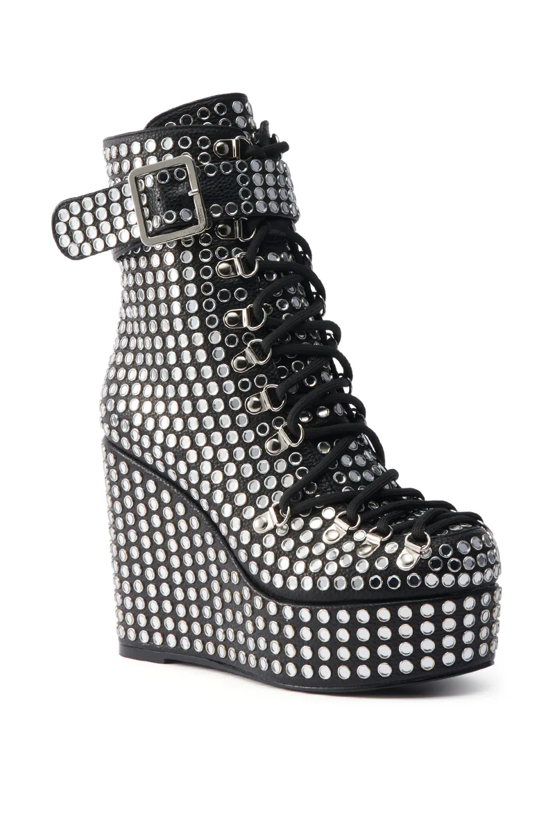 AZALEA WANG FERDY BLACK PLATFORM EMBELLISHED BOOTIE - Image 4