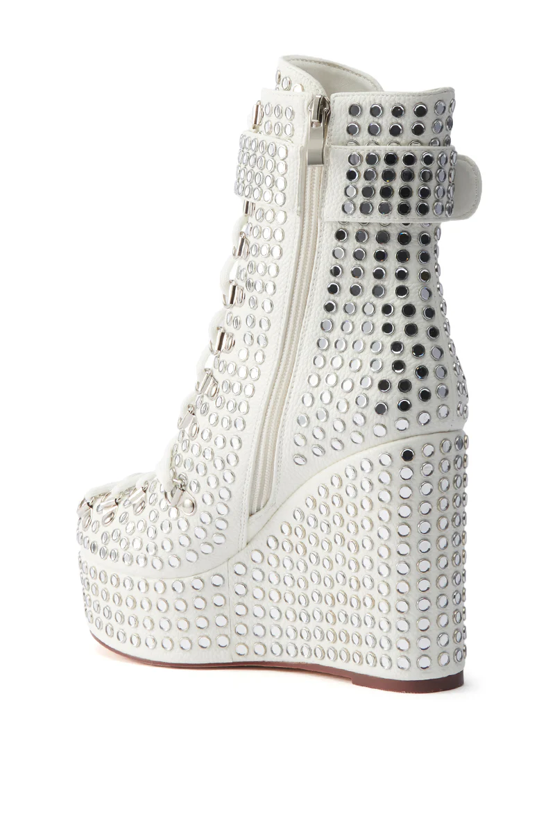 AZALEA WANG FERDY WHITE PLATFORM EMBELLISHED BOOTIE - Image 5