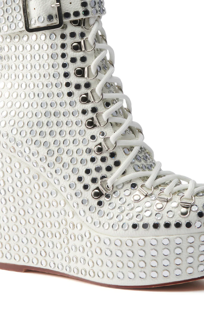 AZALEA WANG FERDY WHITE PLATFORM EMBELLISHED BOOTIE - Image 6