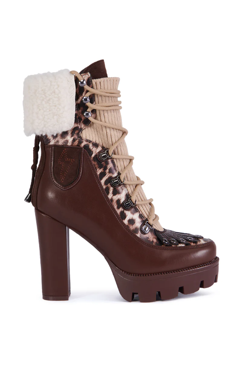 AZALEA WANG FINLEA BROWN MULTI MATERIAL BOOTIE - Image 5